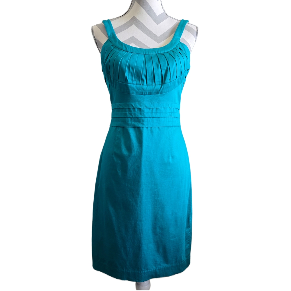 CALVIN KLEIN Teal Fitted Dress Sleeveless with Pleated Ruched Neckline Size 4